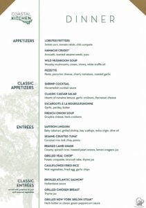 Royal Caribbean Coastal Kitchen Dinner Menu