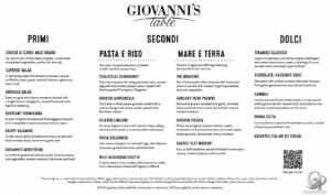 Royal Caribbean Giovanni’s Table Menu