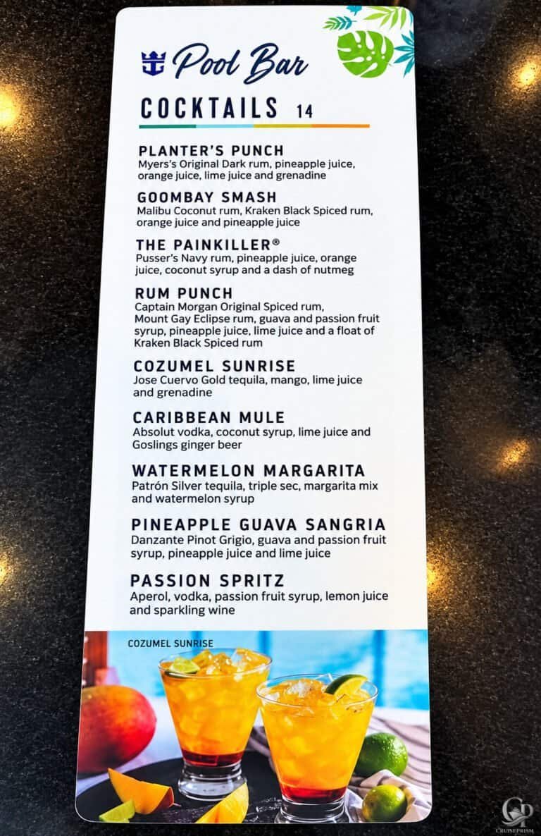 Royal Caribbean Pool Bar Menu (Photos & Cocktails)