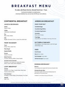 Royal Caribbean Room Service Menu and Prices