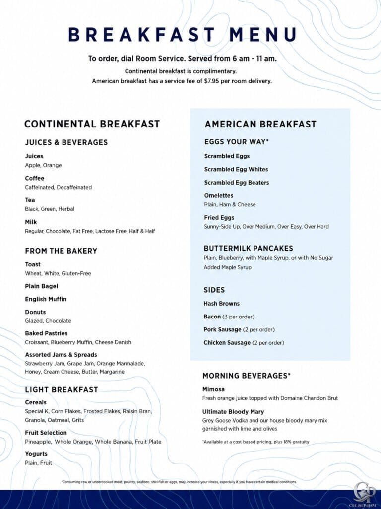 Royal Caribbean Room Service Menu and Prices