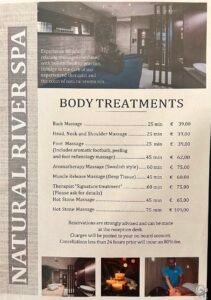 Tauck River Cruise Spa Prices and Massage Menu