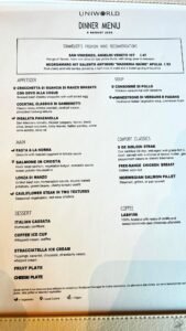 Uniworld La Venezia Dinner Menu