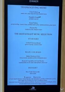 Viking River Cruises Thanksgiving Dinner Menu