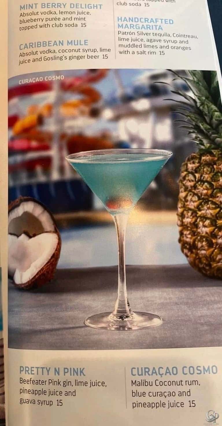 Anthem of the Seas Australia Drink Menu & Prices