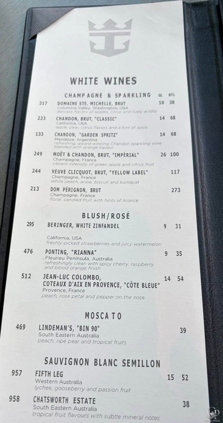 Anthem of the Seas Wine Menu & Prices: Australia Sailings