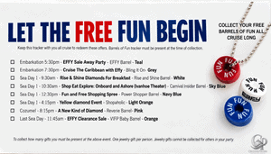 Carnival Cruise Line EFFY Free Jewelry: Barrels of Fun Tracker & Events