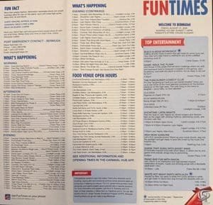 Carnival Sunshine FunTimes Daily Program: 8-Night Bermuda Cruise
