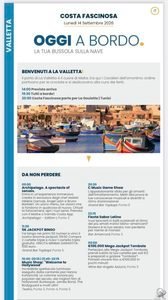 Costa Fascinosa Oggi a Bordo: Programma Giornaliero a La Valletta, Malta