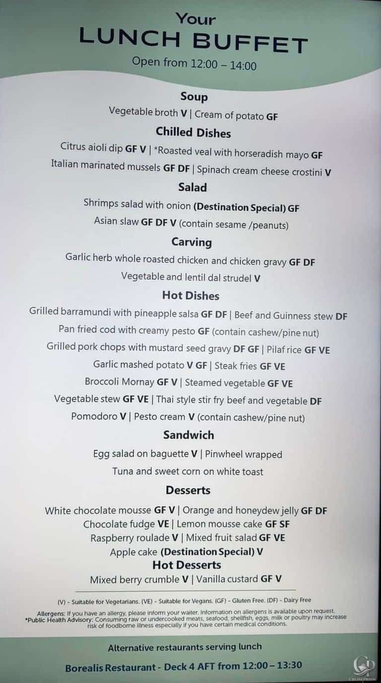 Fred. Olsen Borealis Lunch Buffet Menu