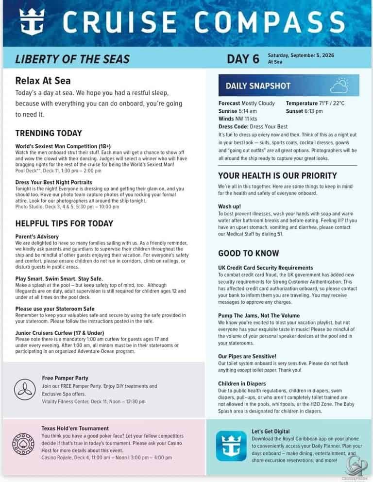 Liberty of the Seas Cruise Compass: Daily Planner for Lisbon, Cadiz and a Sea Day