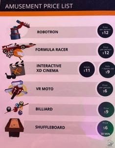 MSC Seascape Amusement Prices: ROBOTRON, Formula Racer, XD Cinema & More