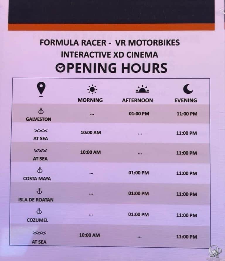 MSC Seascape Formula Racer, VR Motorbikes and Interactive XD Cinema Opening Hours