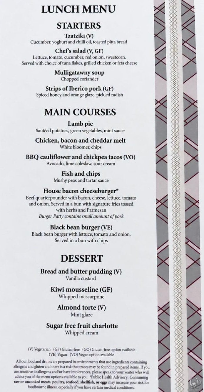 Marella Cruises 47° Lunch Menu