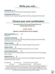 Marella Cruises Umi Sushi Menu: Sushi, Dim Sum & Desserts
