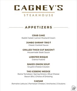 Norwegian Cruise Line Cagney’s Steakhouse Menu