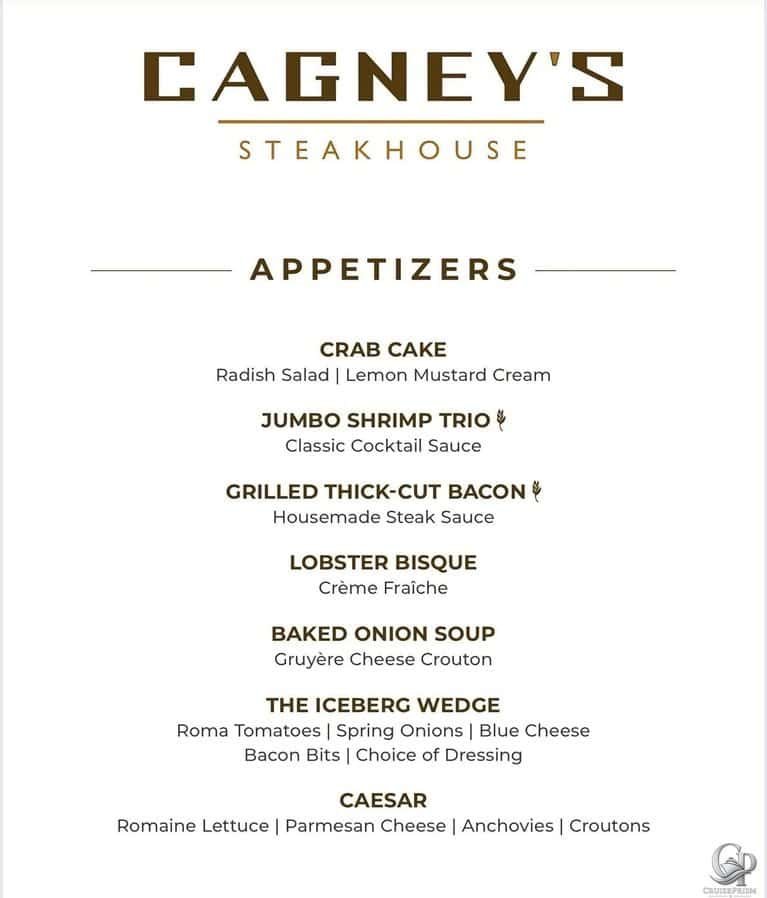 Norwegian Cruise Line Cagney’s Steakhouse Menu