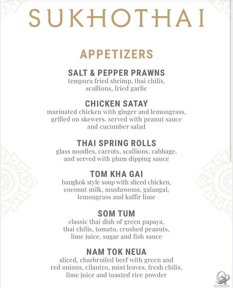 Norwegian Cruise Line Sukhothai Menu & Thai Dining Guide