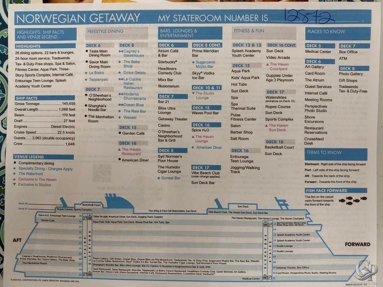 Norwegian Getaway Deck Map, Ship Guide & First Day Information