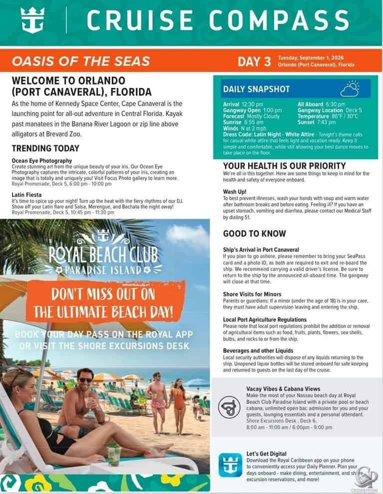 Oasis of the Seas Cruise Compass: 2026 Daily Planner & Activities