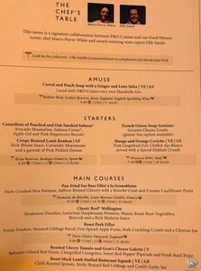 P&O Cruises Chef’s Table Menu: Marco Pierre White & Olly Smith