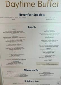 P&O Cruises Daytime Buffet Menu: Breakfast, Lunch & Afternoon Tea