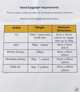 P&O Cruises Fly-Cruise Hand Baggage Requirements
