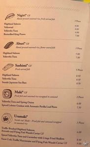 P&O Cruises Green & Co feat. Mizuhana Menu and Sushi Prices