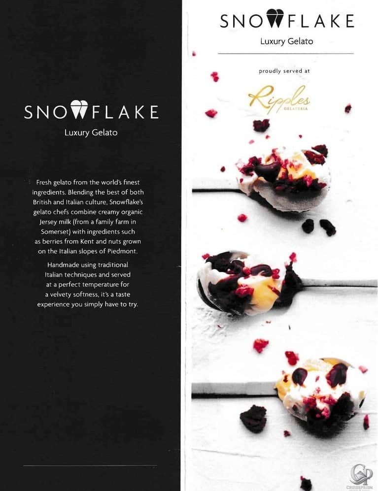 P&O Cruises Ripples Menu: Snowflake Gelato, Sundaes, Afternoon Tea & Drinks