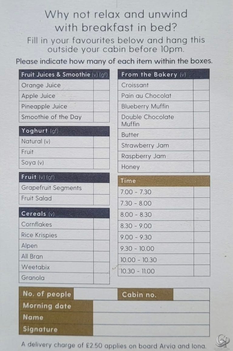 P&O Cruises Room Service Breakfast Menu: What You Can Order to Your Cabin