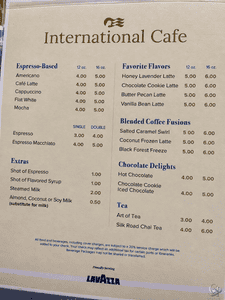 Princess International Café Menu & Coffee Prices