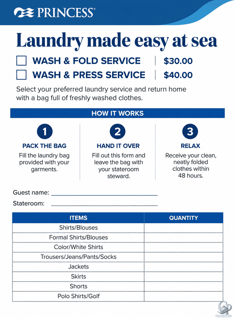 Princess Cruises Laundry Service Prices and How It Works