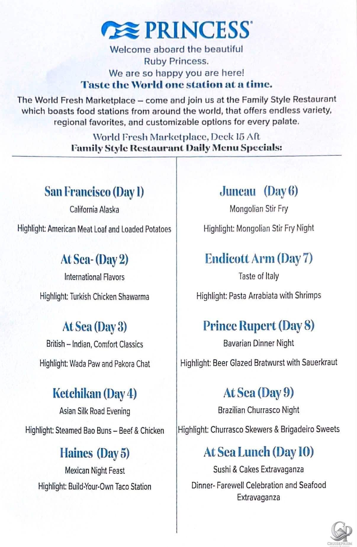 Princess Cruises World Fresh Marketplace Menu & Buffet Guide