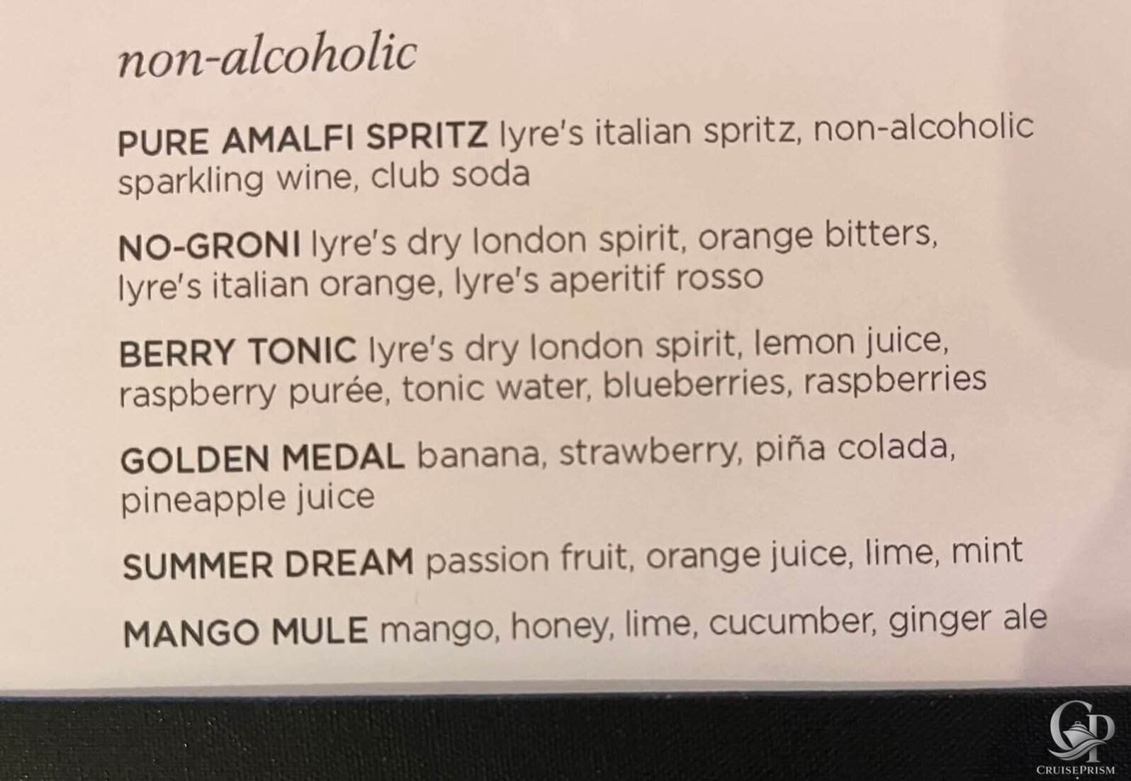 Regent Seven Seas Non-Alcoholic Drinks and Mocktails