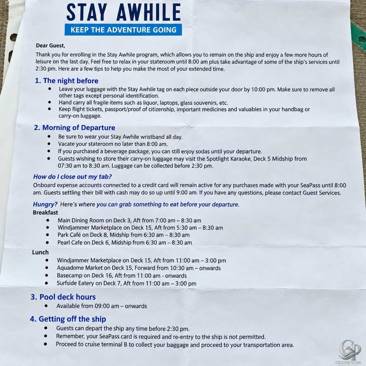 Royal Caribbean Legend of the Seas Stay Awhile Program Guide