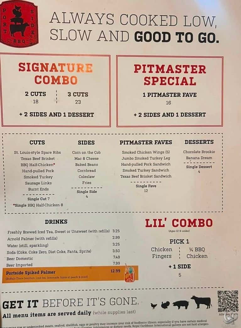 Royal Caribbean Portside BBQ Menu & Prices on Oasis of the Seas
