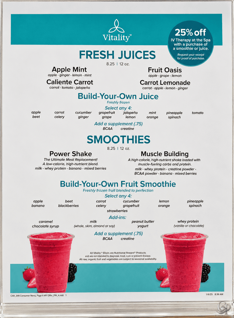 Royal Caribbean Vitality Café Menu: Fresh Juices, Smoothies & Prices