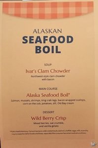 Seabourn Alaskan Seafood Boil Menu