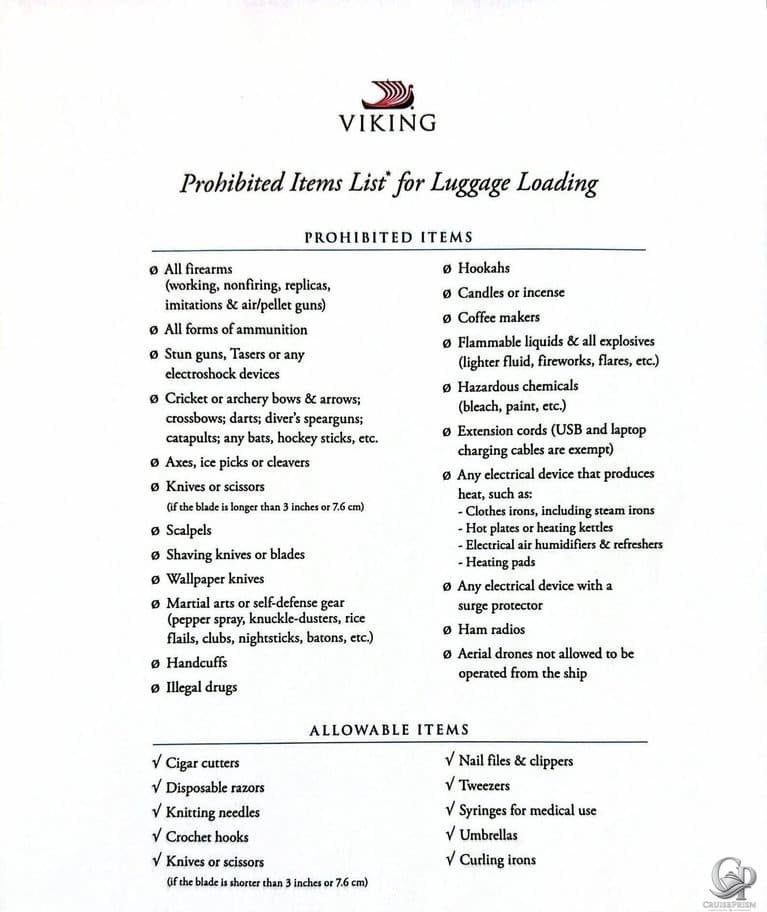 Viking Cruises Prohibited Items: What You Can and Cannot Bring Onboard