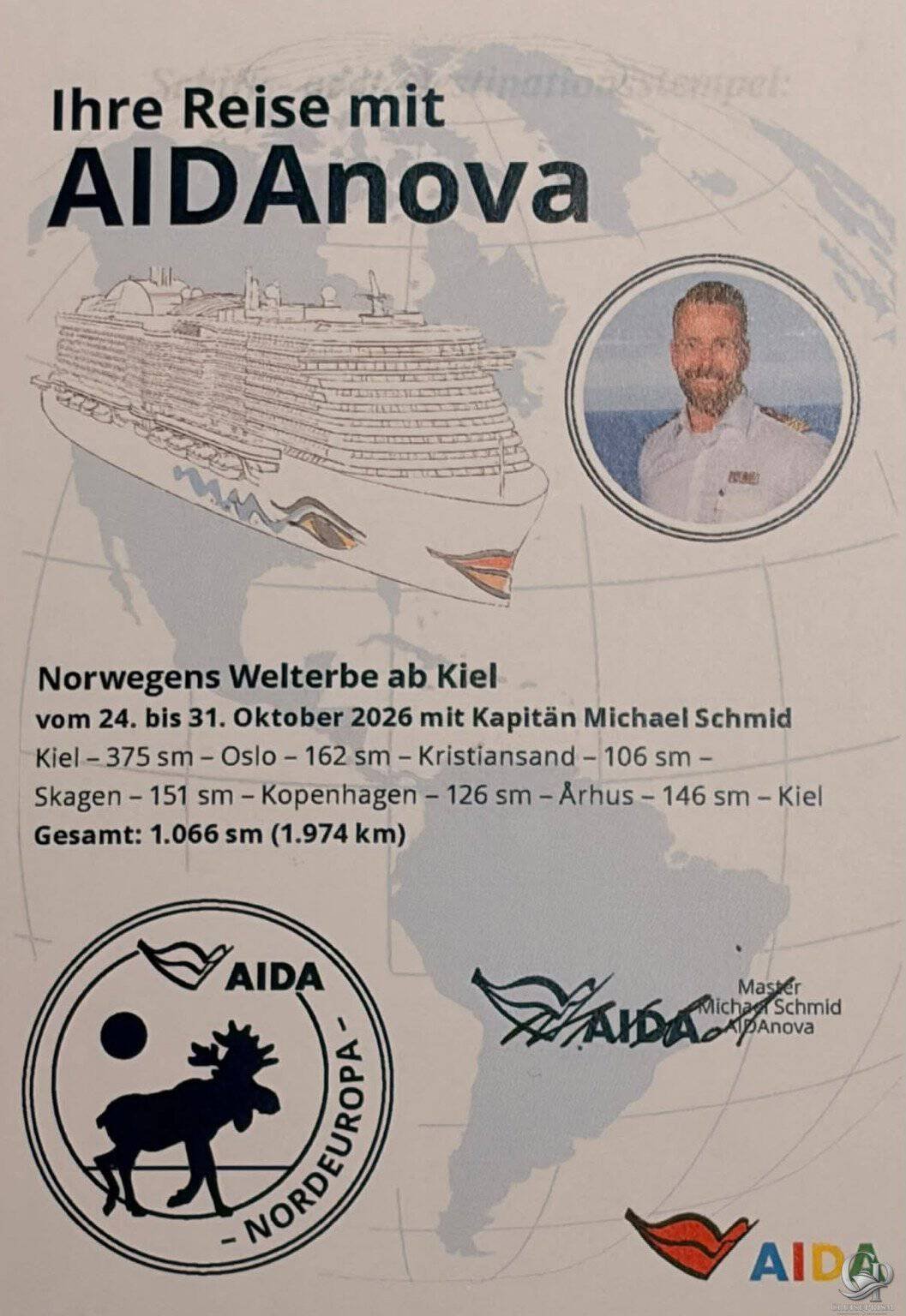 AIDAnova Reiseurkunde: So sieht die persönliche Reiseerinnerung von AIDA aus