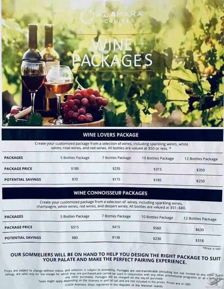 Azamara Cruises Wine Packages: Wine Lovers & Wine Connoisseur Prices and Guide