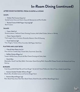 Azamara In-Room Dining Menu: Late-Night Room Service Options