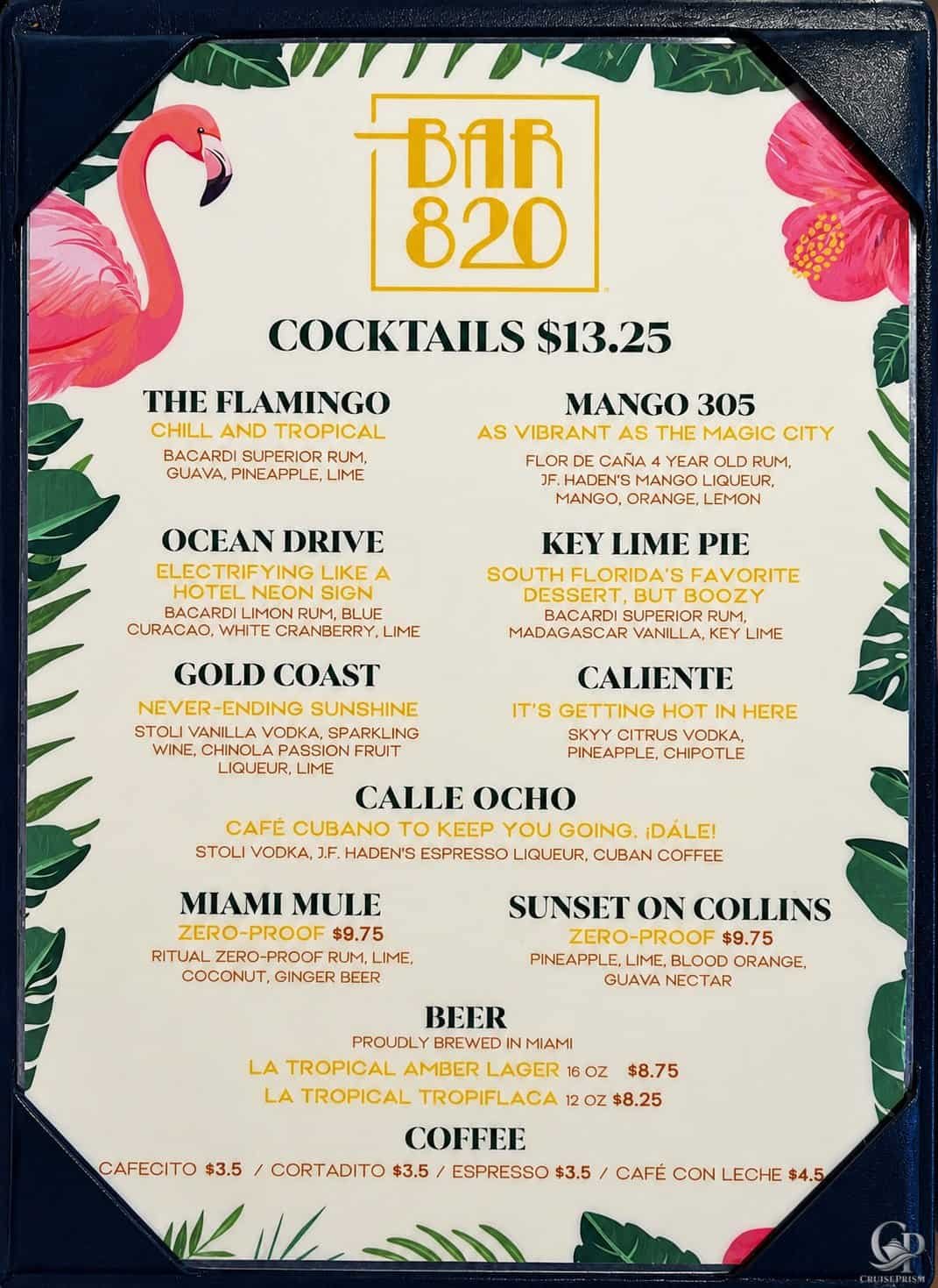 Carnival Bar 820 Menu: Cocktails, Zero-Proof Drinks, Beer and Coffee