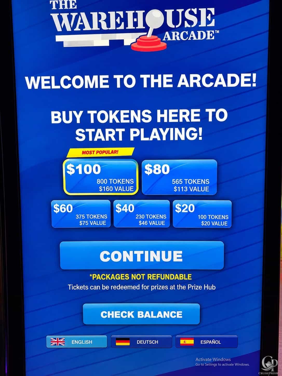 Carnival Celebration Arcade Prices: The Warehouse Arcade Packages & Power Hour
