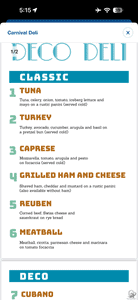 Carnival Celebration Deco Deli Menu: Sandwiches, Cubano, Pan con Lechon & More