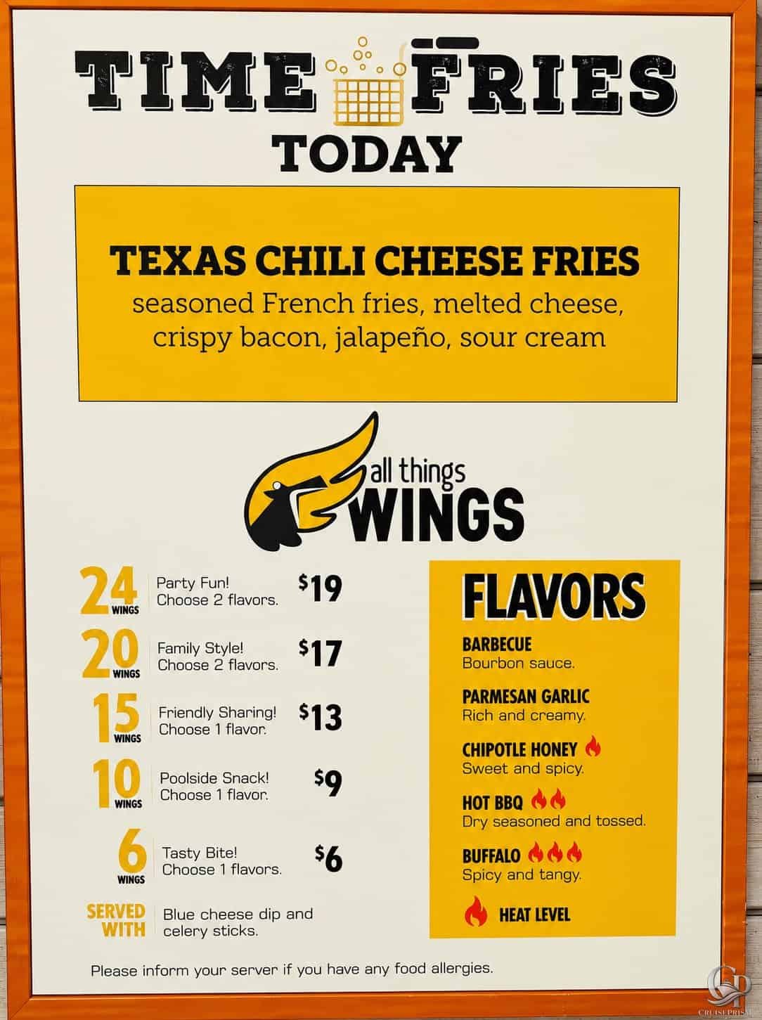 Carnival Celebration Time Fries Menu: Wings, Prices and Flavors