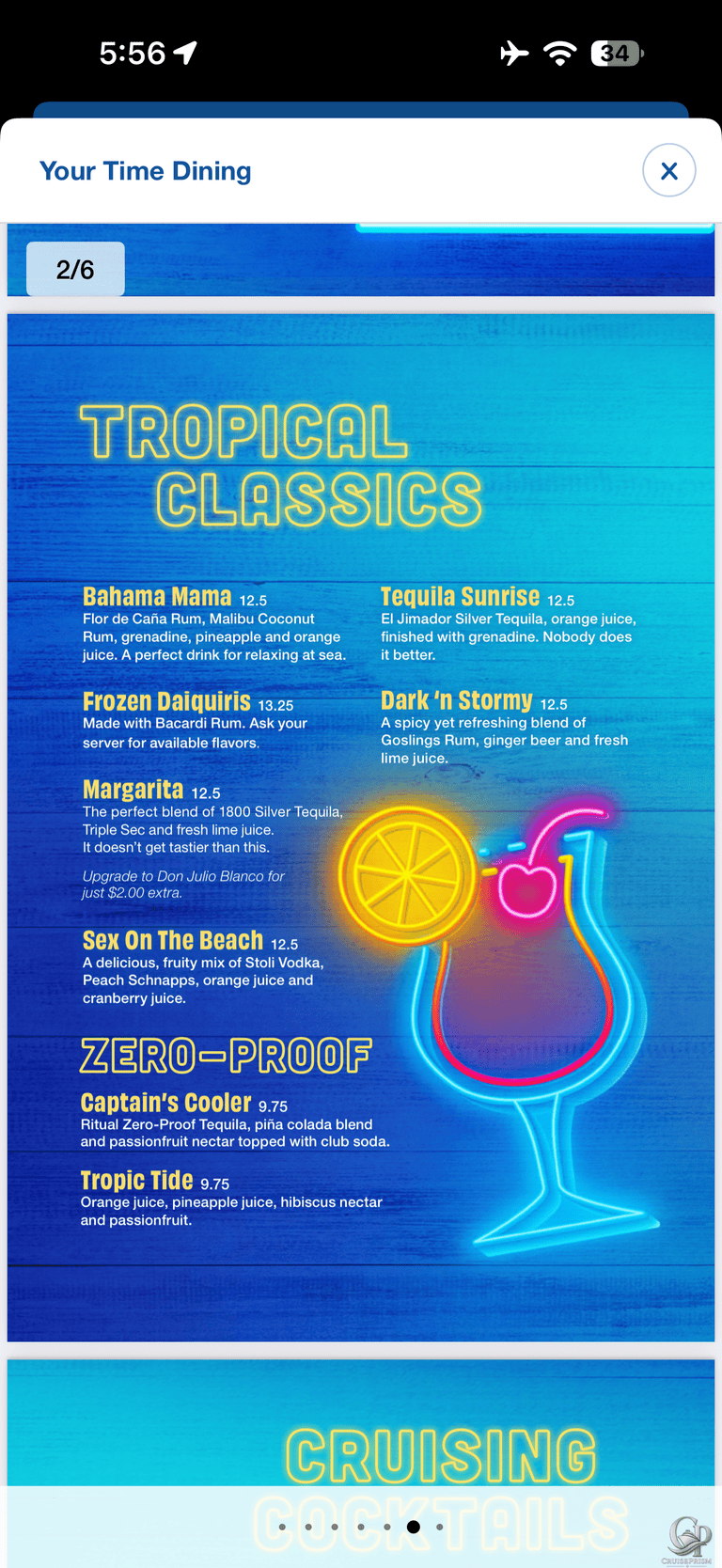 Carnival Cruise Line Drink Menu & Prices: Cocktails, Martinis, Wine and Beer