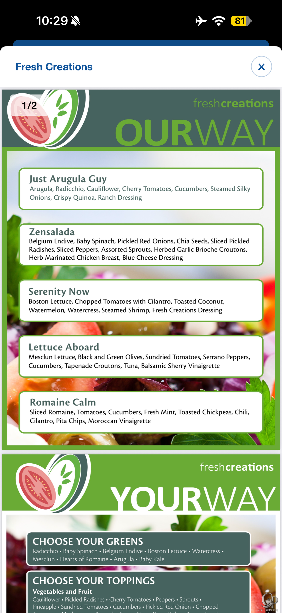 Carnival Fresh Creations Menu: Salads, Toppings & Build-Your-Own Options