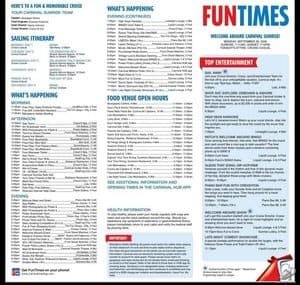 Carnival Sunrise Fun Times – Embarkation Day Daily Program From Miami