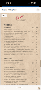 Cucina del Capitano Wine Menu: Prices & Wine List